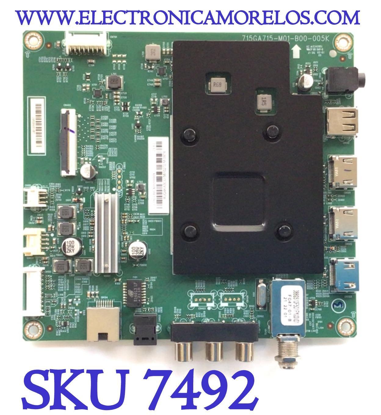 MAIN PARA TV INSIGNIA 4K UHD SMART FIRE TV / NUMERO DE PARTE XLCB02K088 / 715GA715-M01-B00-005K / 756TXLCB02K088 / PANEL TPT500U1-QVN03.U REV:S7B1W / DISPLAY T500QVN03.7 / MODELO NS-50F301NA22